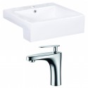 American Imaginations AI-15252 Rectangle Vessel Set In White Color With Single Hole CUPC Faucet