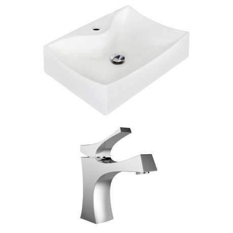 American Imaginations AI-15264 Rectangle Vessel Set In White Color With Single Hole CUPC Faucet