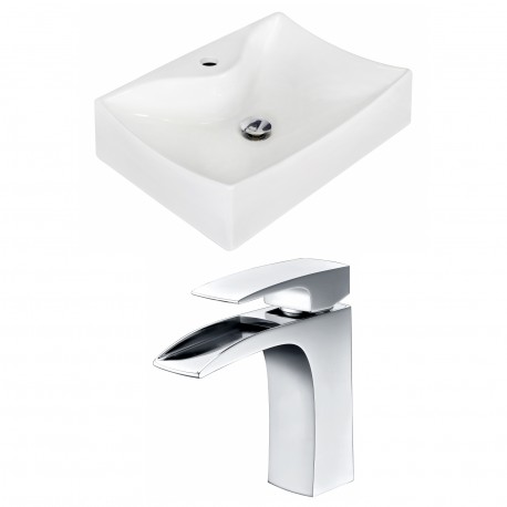 American Imaginations AI-15268 Rectangle Vessel Set In White Color With Single Hole CUPC Faucet