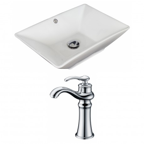 American Imaginations AI-15271 Rectangle Vessel Set In White Color With Deck Mount CUPC Faucet
