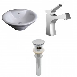 American Imaginations AI-15367 Round Vessel Set In White Color With Single Hole CUPC Faucet And Drain