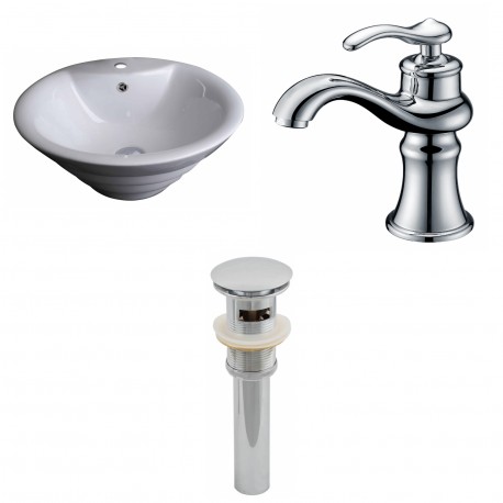 American Imaginations AI-15368 Round Vessel Set In White Color With Single Hole CUPC Faucet And Drain