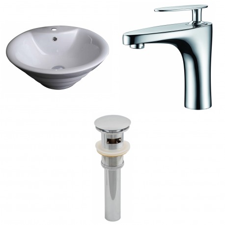 American Imaginations AI-15369 Round Vessel Set In White Color With Single Hole CUPC Faucet And Drain