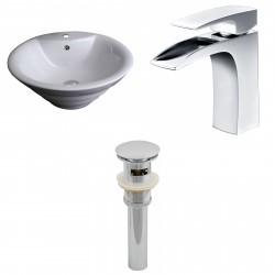 American Imaginations AI-15371 Round Vessel Set In White Color With Single Hole CUPC Faucet And Drain