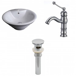 American Imaginations AI-15372 Round Vessel Set In White Color With Single Hole CUPC Faucet And Drain