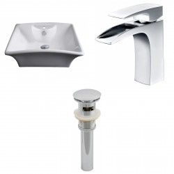 American Imaginations AI-15377 Rectangle Vessel Set In White Color With Single Hole CUPC Faucet And Drain