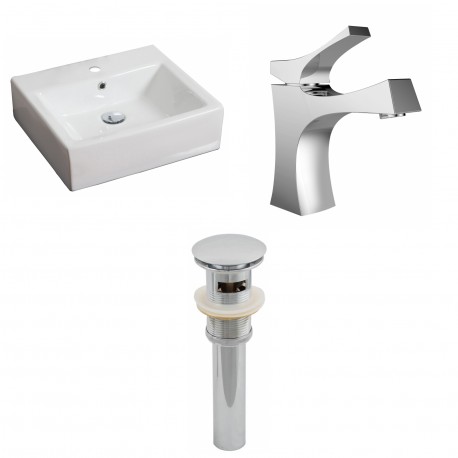 American Imaginations AI-15379 Rectangle Vessel Set In White Color With Single Hole CUPC Faucet And Drain