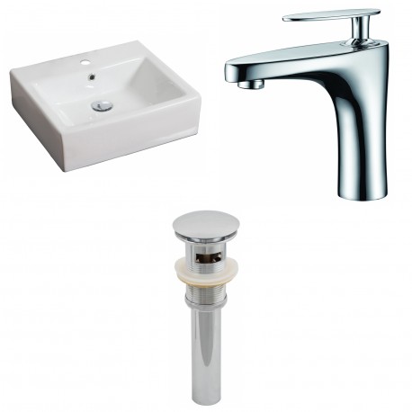 American Imaginations AI-15381 Rectangle Vessel Set In White Color With Single Hole CUPC Faucet And Drain