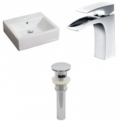 American Imaginations AI-15383 Rectangle Vessel Set In White Color With Single Hole CUPC Faucet And Drain