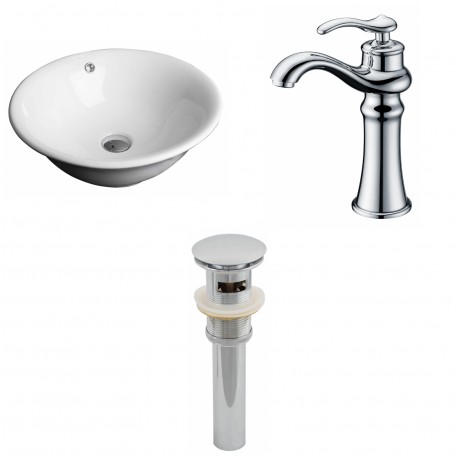 American Imaginations AI-15385 Round Vessel Set In White Color With Deck Mount CUPC Faucet And Drain