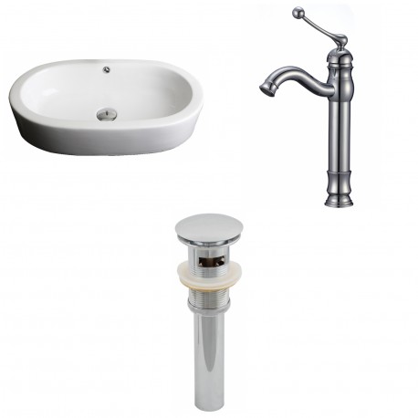 American Imaginations AI-15388 Oval Vessel Set In White Color With Deck Mount CUPC Faucet And Drain