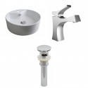 American Imaginations AI-15389 Round Vessel Set In White Color With Single Hole CUPC Faucet And Drain