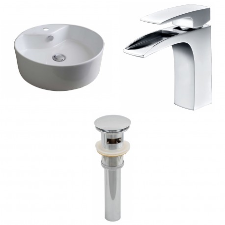 American Imaginations AI-15393 Round Vessel Set In White Color With Single Hole CUPC Faucet And Drain