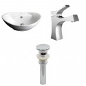 American Imaginations AI-15399 Oval Vessel Set In White Color With Single Hole CUPC Faucet And Drain