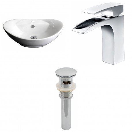 American Imaginations AI-15403 Oval Vessel Set In White Color With Single Hole CUPC Faucet And Drain