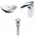 American Imaginations AI-15403 Oval Vessel Set In White Color With Single Hole CUPC Faucet And Drain