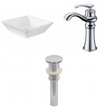 American Imaginations AI-15411 Square Vessel Set In White Color With Deck Mount CUPC Faucet And Drain