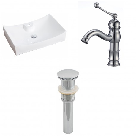American Imaginations AI-15418 Rectangle Vessel Set In White Color With Single Hole CUPC Faucet And Drain