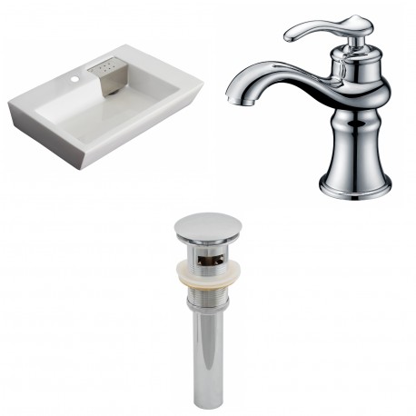 American Imaginations AI-15420 Rectangle Vessel Set In White Color With Single Hole CUPC Faucet And Drain