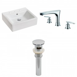 American Imaginations AI-15448 Rectangle Vessel Set In White Color With 8-in. o.c. CUPC Faucet And Drain
