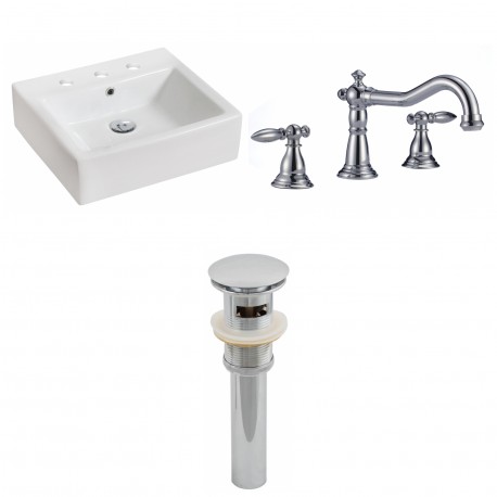 American Imaginations AI-15451 Rectangle Vessel Set In White Color With 8-in. o.c. CUPC Faucet And Drain