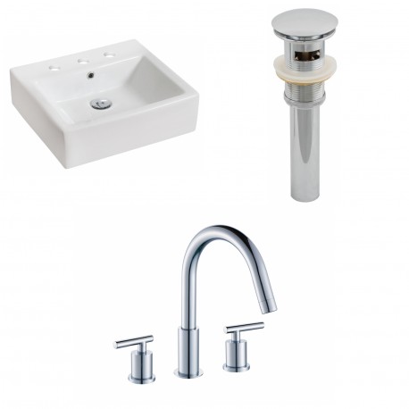 American Imaginations AI-15452 Rectangle Vessel Set In White Color With 8-in. o.c. CUPC Faucet And Drain