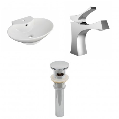 American Imaginations AI-15465 Oval Vessel Set In White Color With Single Hole CUPC Faucet And Drain