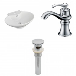 American Imaginations AI-15466 Oval Vessel Set In White Color With Single Hole CUPC Faucet And Drain