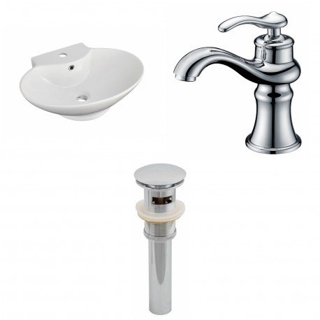American Imaginations AI-15466 Oval Vessel Set In White Color With Single Hole CUPC Faucet And Drain