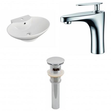 American Imaginations AI-15467 Oval Vessel Set In White Color With Single Hole CUPC Faucet And Drain