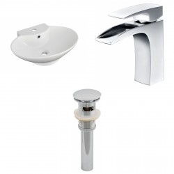 American Imaginations AI-15469 Oval Vessel Set In White Color With Single Hole CUPC Faucet And Drain