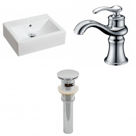 American Imaginations AI-15600 Rectangle Vessel Set In White Color With Single Hole CUPC Faucet And Drain