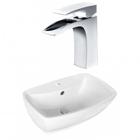 American Imaginations AI-17727 Rectangle Vessel Set In White Color With Single Hole CUPC Faucet