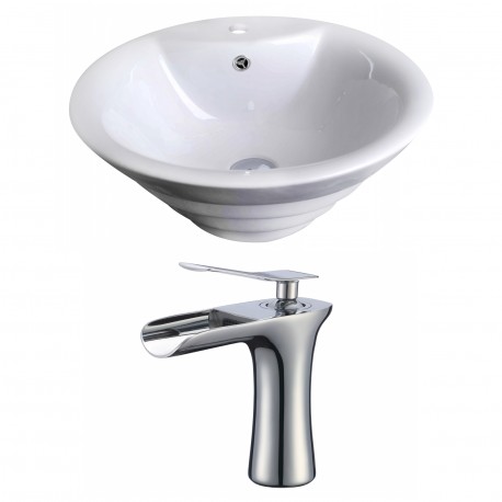 American Imaginations AI-17801 Round Vessel Set In White Color With Single Hole CUPC Faucet