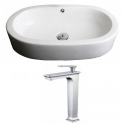 American Imaginations AI-17810 Oval Vessel Set In White Color With Deck Mount CUPC Faucet