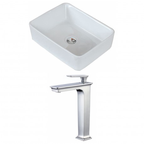 American Imaginations AI-17816 Rectangle Vessel Set In White Color With Deck Mount CUPC Faucet