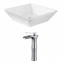 American Imaginations AI-17819 Square Vessel Set In White Color With Deck Mount CUPC Faucet