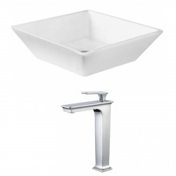 American Imaginations AI-17820 Square Vessel Set In White Color With Deck Mount CUPC Faucet