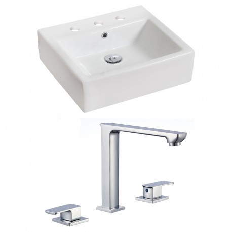 American Imaginations AI-17830 Rectangle Vessel Set In White Color With 8-in. o.c. CUPC Faucet