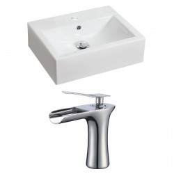 American Imaginations AI-17837 Rectangle Vessel Set In White Color With Single Hole CUPC Faucet