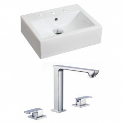 American Imaginations AI-17840 Rectangle Vessel Set In White Color With 8-in. o.c. CUPC Faucet
