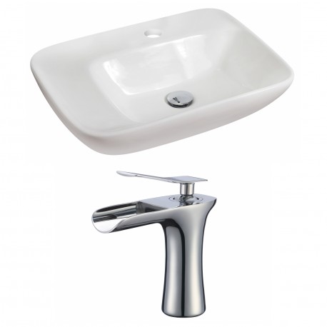 American Imaginations AI-17845 Rectangle Vessel Set In White Color With Single Hole CUPC Faucet