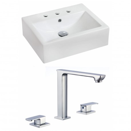 American Imaginations AI-17850 Rectangle Vessel Set In White Color With 8-in. o.c. CUPC Faucet