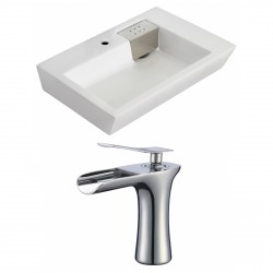 American Imaginations AI-17863 Rectangle Vessel Set In White Color With Single Hole CUPC Faucet