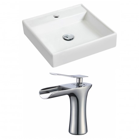 American Imaginations AI-17865 Square Vessel Set In White Color With Single Hole CUPC Faucet