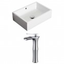 American Imaginations AI-17875 Rectangle Vessel Set In White Color With Deck Mount CUPC Faucet