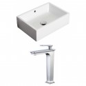 American Imaginations AI-17876 Rectangle Vessel Set In White Color With Deck Mount CUPC Faucet