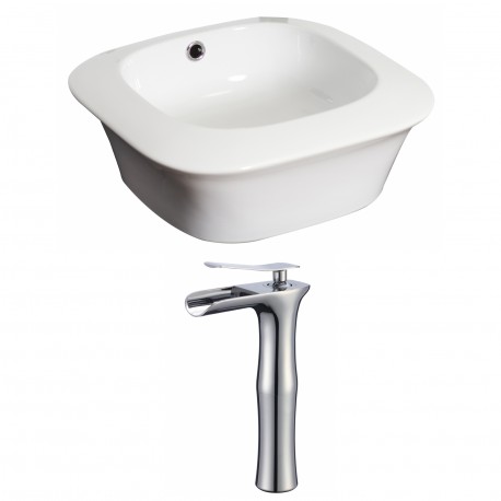 American Imaginations AI-17877 Square Vessel Set In White Color With Deck Mount CUPC Faucet