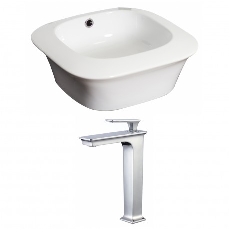 American Imaginations AI-17878 Square Vessel Set In White Color With Deck Mount CUPC Faucet