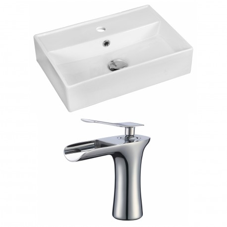 American Imaginations AI-17887 Rectangle Vessel Set In White Color With Single Hole CUPC Faucet